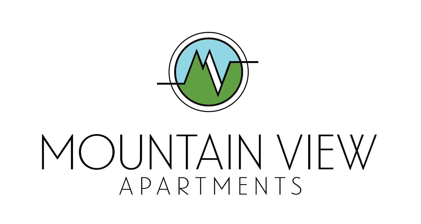 a logo for mountain view apartments on a green background